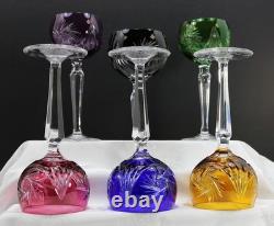 Vtg Bohemian Cut to Clear Multi-Colored Crystal 7.5 Wine Hocks Set of 6