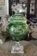 Vtg Bohemian Emerald Green Crystal Cut Glass Covered Vase. 15 Tall