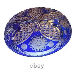 Vtg Brilliant Cut To Clear Cobalt Blue Crystal Glass Hobstar Dish Bowl Plate 11