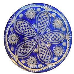Vtg Brilliant Cut To Clear Cobalt Blue Crystal Glass Hobstar Dish Bowl Plate 11