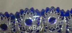 Vtg Cobalt Blue Czech Bohemian Lead Crystal Cut To Clear Heavy Pedestal Bowl