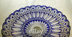 Vtg Cobalt Blue Czech Bohemian Lead Crystal Cut To Clear Heavy Pedestal Bowl