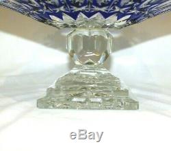 Vtg Cobalt Blue Czech Bohemian Lead Crystal Cut To Clear Heavy Pedestal Bowl