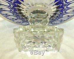 Vtg Cobalt Blue Czech Bohemian Lead Crystal Cut To Clear Heavy Pedestal Bowl