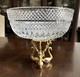 Vtg Cut Crystal Bowl Gold Tone Swan 3 Footed Base French Ormolu Cut Crystal