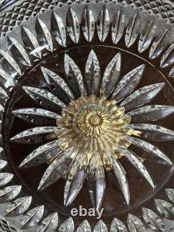 Vtg Cut Crystal Bowl Gold Tone Swan 3 Footed Base French Ormolu Cut Crystal