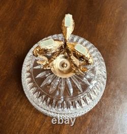Vtg Cut Crystal Bowl Gold Tone Swan 3 Footed Base French Ormolu Cut Crystal