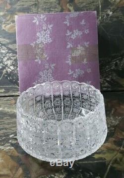 Vtg Czech Bohemia Hand Cut Crystal Bowl Serving Bohemian Queen Lace Beautiful B3