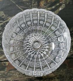 Vtg Czech Bohemia Hand Cut Crystal Bowl Serving Bohemian Queen Lace Beautiful B3