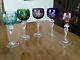 Vtg Czechoslovakia Cut To Clear Multi-color Crystal Wine Glasses Set Of 5 Unused