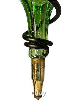 Vtg Emerald Green Cut To Clear Crystal Wine Dispenser with Reuge Musical Stand