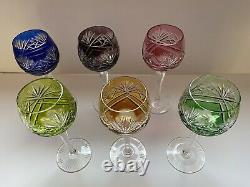 Vtg German Bohemian Lead Crystal Wine Glasses Goblets Set Of 6 Cut to Clear A++