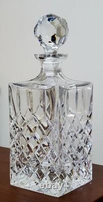 Vtg Heavy Lead Crystal Clear Cut Square Crosshatch Decanter With Stopper -5 lbs