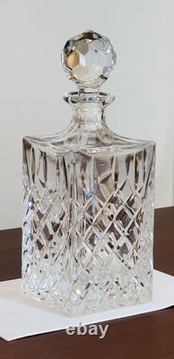 Vtg Heavy Lead Crystal Clear Cut Square Crosshatch Decanter With Stopper -5 lbs