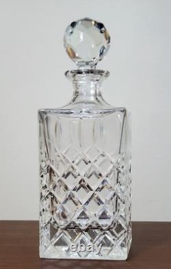 Vtg Heavy Lead Crystal Clear Cut Square Crosshatch Decanter With Stopper -5 lbs
