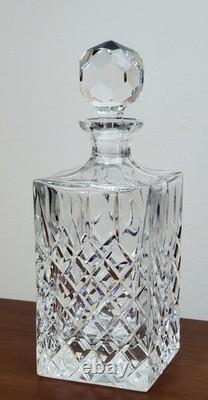 Vtg Heavy Lead Crystal Clear Cut Square Crosshatch Decanter With Stopper -5 lbs