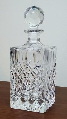 Vtg Heavy Lead Crystal Clear Cut Square Crosshatch Decanter With Stopper -5 lbs