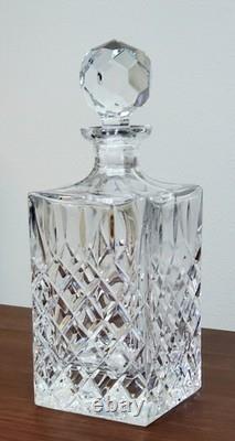 Vtg Heavy Lead Crystal Clear Cut Square Crosshatch Decanter With Stopper -5 lbs