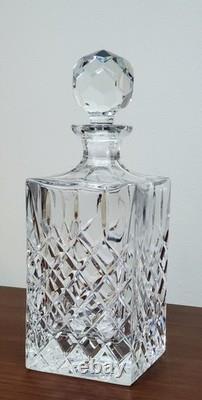 Vtg Heavy Lead Crystal Clear Cut Square Crosshatch Decanter With Stopper -5 lbs