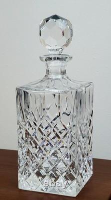 Vtg Heavy Lead Crystal Clear Cut Square Crosshatch Decanter With Stopper -5 lbs