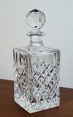 Vtg Heavy Lead Crystal Clear Cut Square Crosshatch Decanter With Stopper -5 lbs