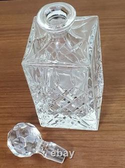 Vtg Heavy Lead Crystal Clear Cut Square Crosshatch Decanter With Stopper -5 lbs