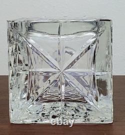 Vtg Heavy Lead Crystal Clear Cut Square Crosshatch Decanter With Stopper -5 lbs