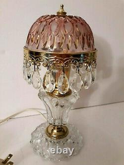 Vtg Michelotti Pink Cut Glass Prisms Boudoir Hollywood Regency Table Lamp 10