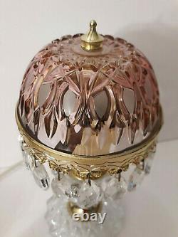 Vtg Michelotti Pink Cut Glass Prisms Boudoir Hollywood Regency Table Lamp 10