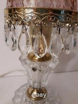 Vtg Michelotti Pink Cut Glass Prisms Boudoir Hollywood Regency Table Lamp 10