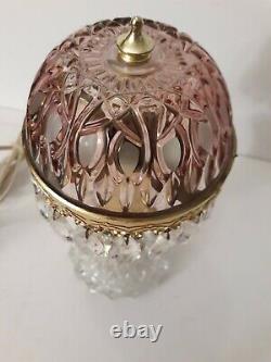 Vtg Michelotti Pink Cut Glass Prisms Boudoir Hollywood Regency Table Lamp 10