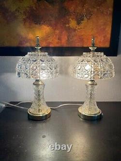 Vtg Pair Crystal Cut Glass Small Boudoir Table Lamps Pair 12 tall