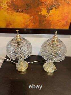 Vtg Pair Crystal Cut Glass Small Boudoir Table Lamps Pair 12 tall