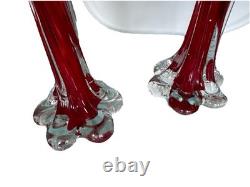 Vtg Ruby Red Hand-blown Glass Candleabras with Cut Crystal Prisms