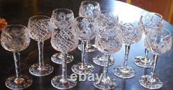 Vtg Set 11 HOCK WINE GLASSES Hand Cut Crystal ROSE & ARCH Cut Stem & Foot SUPERB