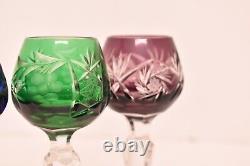 Vtg Set 5 Bohemian Czech Cut To Clear Crystal Cordial Wine Glasses Multi Color