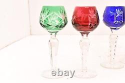 Vtg Set 5 Bohemian Czech Cut To Clear Crystal Cordial Wine Glasses Multi Color