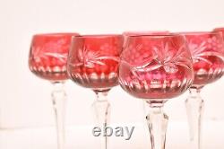 Vtg Set 6 Bohemian Czech Cut To Clear Crystal Wine Glasses Hocks 7.5 Cranberry