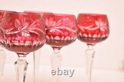 Vtg Set 6 Bohemian Czech Cut To Clear Crystal Wine Glasses Hocks 7.5 Cranberry
