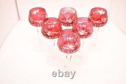 Vtg Set 6 Bohemian Czech Cut To Clear Crystal Wine Glasses Hocks 7.5 Cranberry