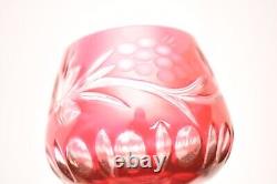 Vtg Set 6 Bohemian Czech Cut To Clear Crystal Wine Glasses Hocks 7.5 Cranberry