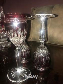 WATERFORD CRYSTAL CLARENDON CORDIAL GLASSES RUBY RED Cut-to-Clear Signed
