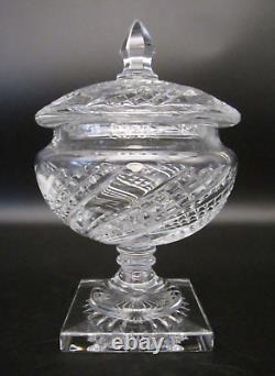 WATERFORD CRYSTAL Ireland ARCADE Swirl Cut Glass Footed Lidded Bowl Candy Dish