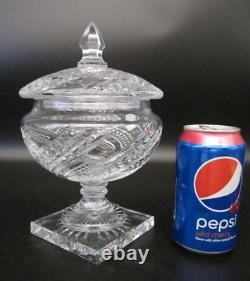 WATERFORD CRYSTAL Ireland ARCADE Swirl Cut Glass Footed Lidded Bowl Candy Dish