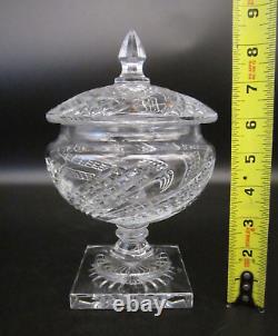 WATERFORD CRYSTAL Ireland ARCADE Swirl Cut Glass Footed Lidded Bowl Candy Dish