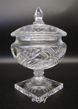 WATERFORD CRYSTAL Ireland ARCADE Swirl Cut Glass Footed Lidded Bowl Candy Dish