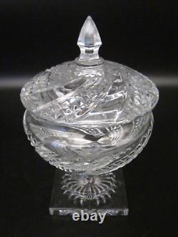 WATERFORD CRYSTAL Ireland ARCADE Swirl Cut Glass Footed Lidded Bowl Candy Dish