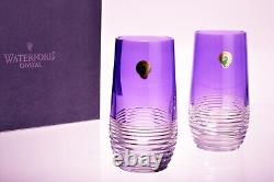 WATERFORD Crystal Mixology Circon Purple Hi Ball Glass Pair Cut to Clear NIB
