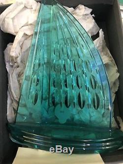 WATERFORD Irish Cut Crystal Art Blue SAILBOAT Boat IRISH MADE VINTAGE