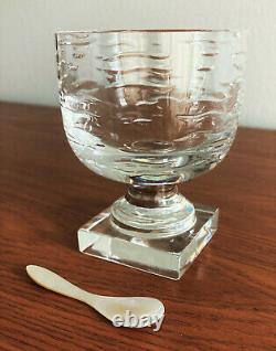 WILLIAM YEOWARD Cut Crystal Art Glass Caviar Server with Carved MOP Shell Spoon